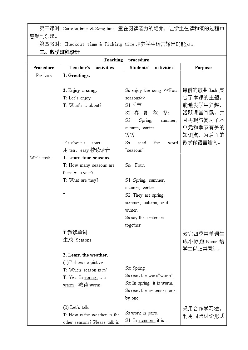 牛津译林版小学四年级英语下册 Unit 5 Seasons   教案7第2页