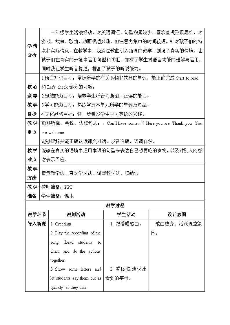 【核心素养目标】人教版PEP小学英语 三年级上册 Unit 5 Let's eat Part B Start to read课件+教案+练习(含教学反思和答案)02