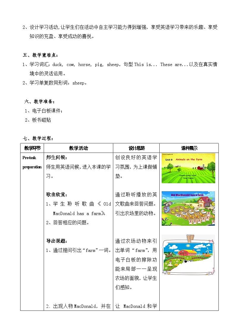 沪教版(三年级起点)小学三年级英语下册 Moduie 3 Unit 9  A day on the farm  教案302