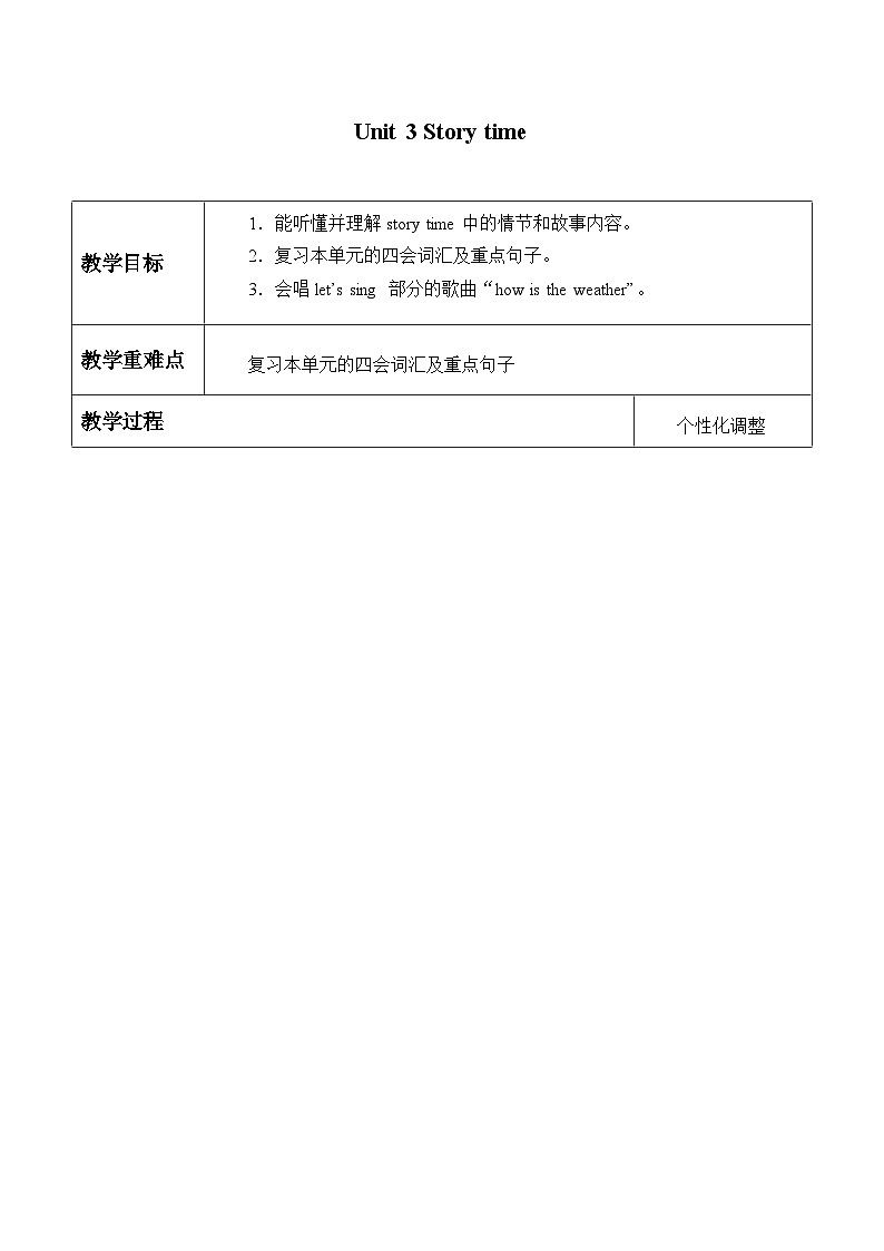 牛津上海版(试用本)小学二年级英语下册 Unit 4 Unit 3 Story time 教案第1页
