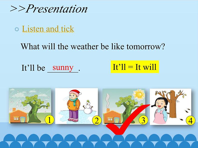 科普版(三年级起点)小学英语六年级上册 Lesson 3 It will be sunny this Sunday 课件1第6页