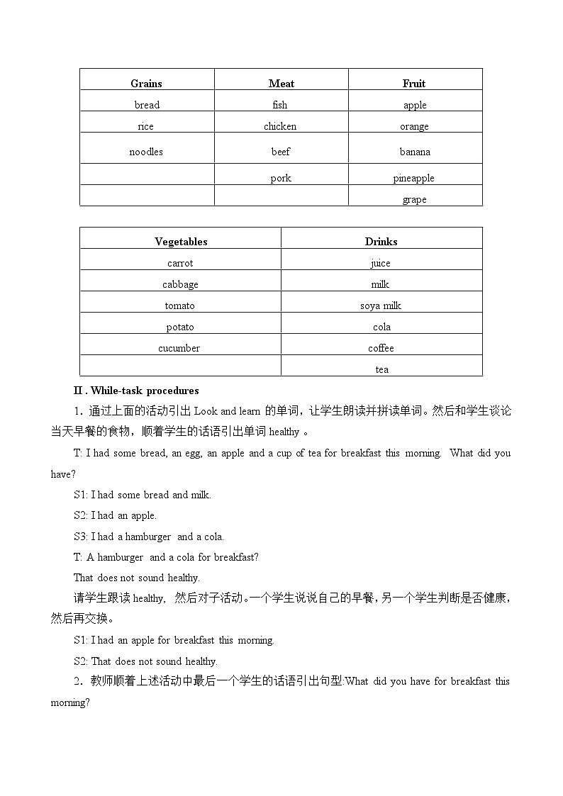 沪教版(六三制三起)小学六年级英语上册 Module 1 Unit 3 Healthy or unhealthy 教案第2页
