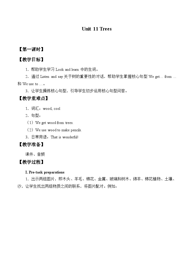 滬教版(六三制三起)小學(xué)六年級英語上冊 Module 4 Unit 11 Trees 教案第1頁