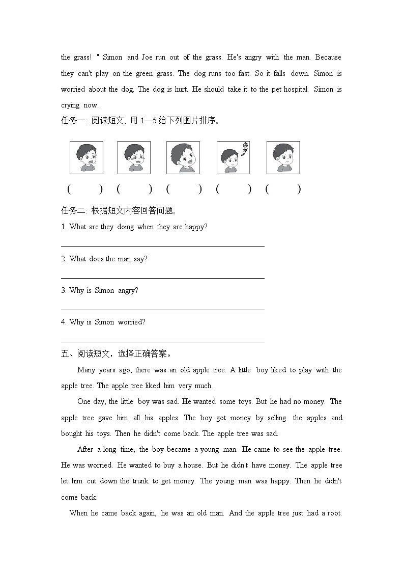 Unit 6 How do you feel 阅读练习 人教PEP版英语六年级上册第3页