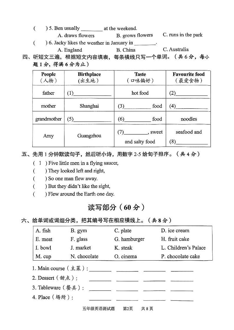 广东省广州市番禺区2023-2024学年五年级上学期期末英语试题02