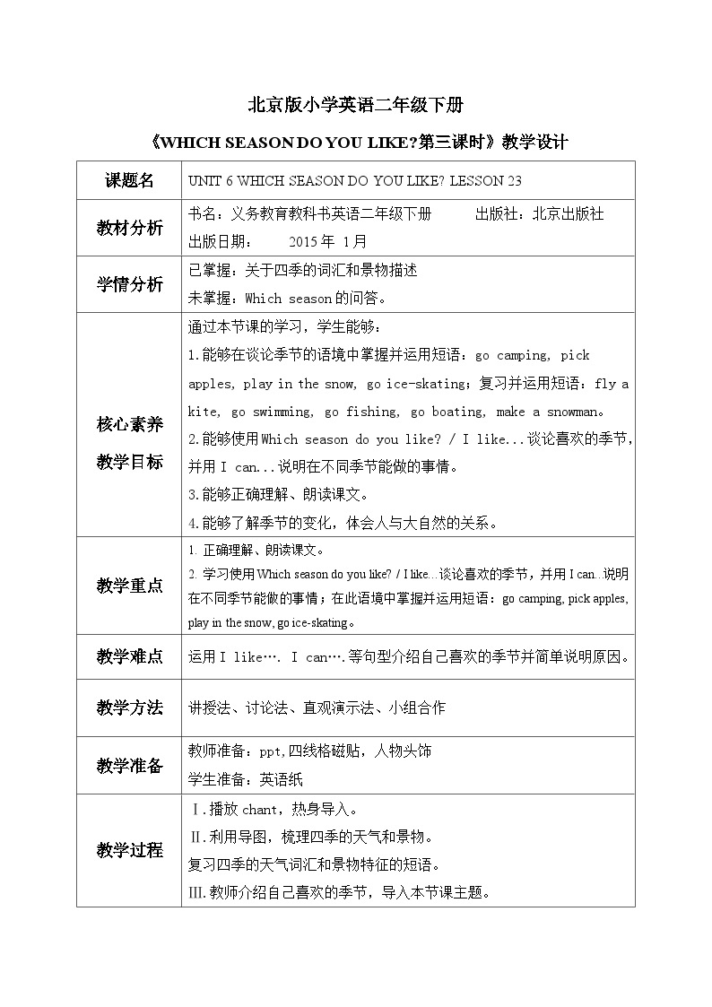 【核心素养目标】北京版小学英语 二年级下册 《Lesson23》课件+教案（含教学反思）01