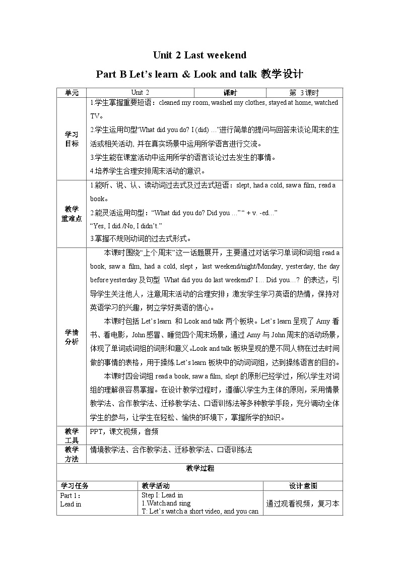 人教版PEP英语六下Unit2 第3课时Part B Let’s learn & Look and talk课件+教案+音视频（含教学反思）01