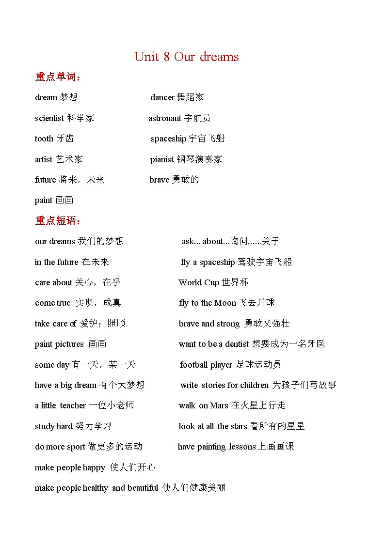 寒假预习:单元知识梳理+巩固练习+Unit+8+六年级英语下册+译林版(三起)含答案01