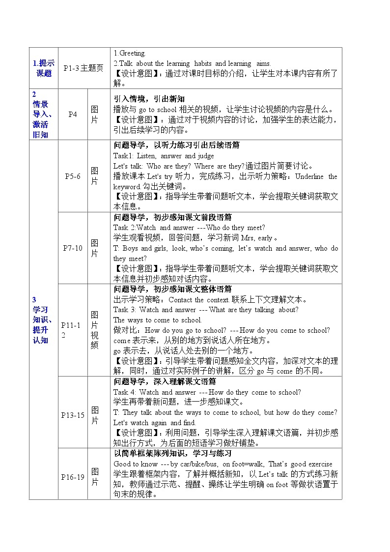 Unit 2 Ways to go to school Lesson 1 How do you come to school（教学设计）人教PEP版英语六年级上册02