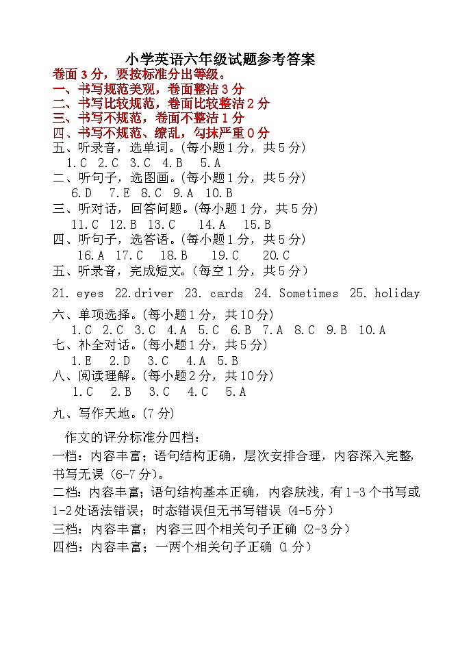 河北省保定市高阳县2023-2024学年六年级上学期期末考试英语试题01