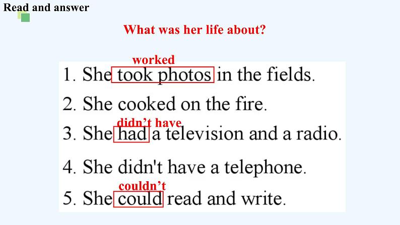 课件 外研版(三起)五下M1U2 She didn't have a television.07