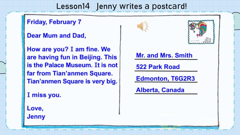 冀教版英语5年级下册 Unit 3 Lesson14   Jenny writes a postcard! PPT课件05