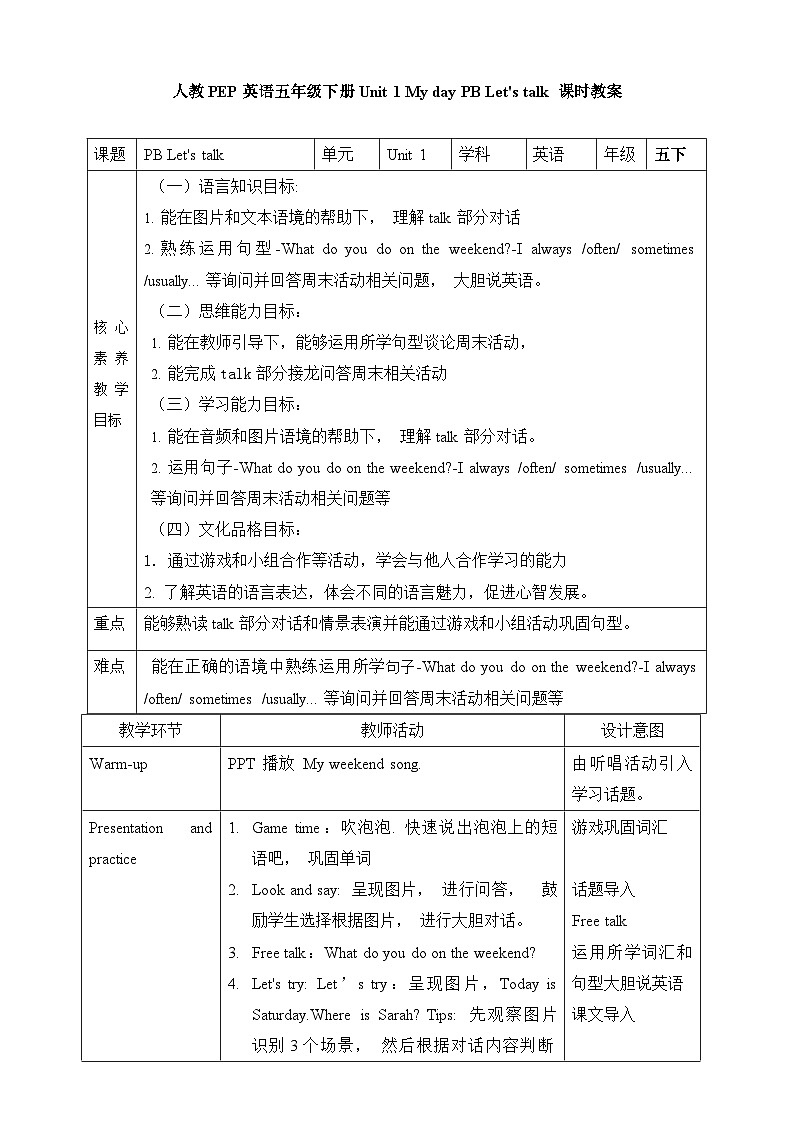 Unit 1 My day PB Let's talk 课件01