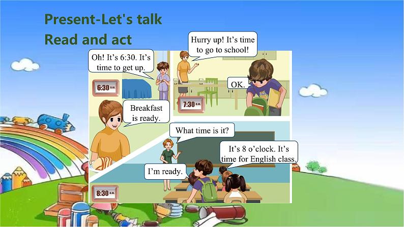 人教版(PEP)英语四年级下册 Unit 2 What time is it-partB-Let's talk & Let's play课件05
