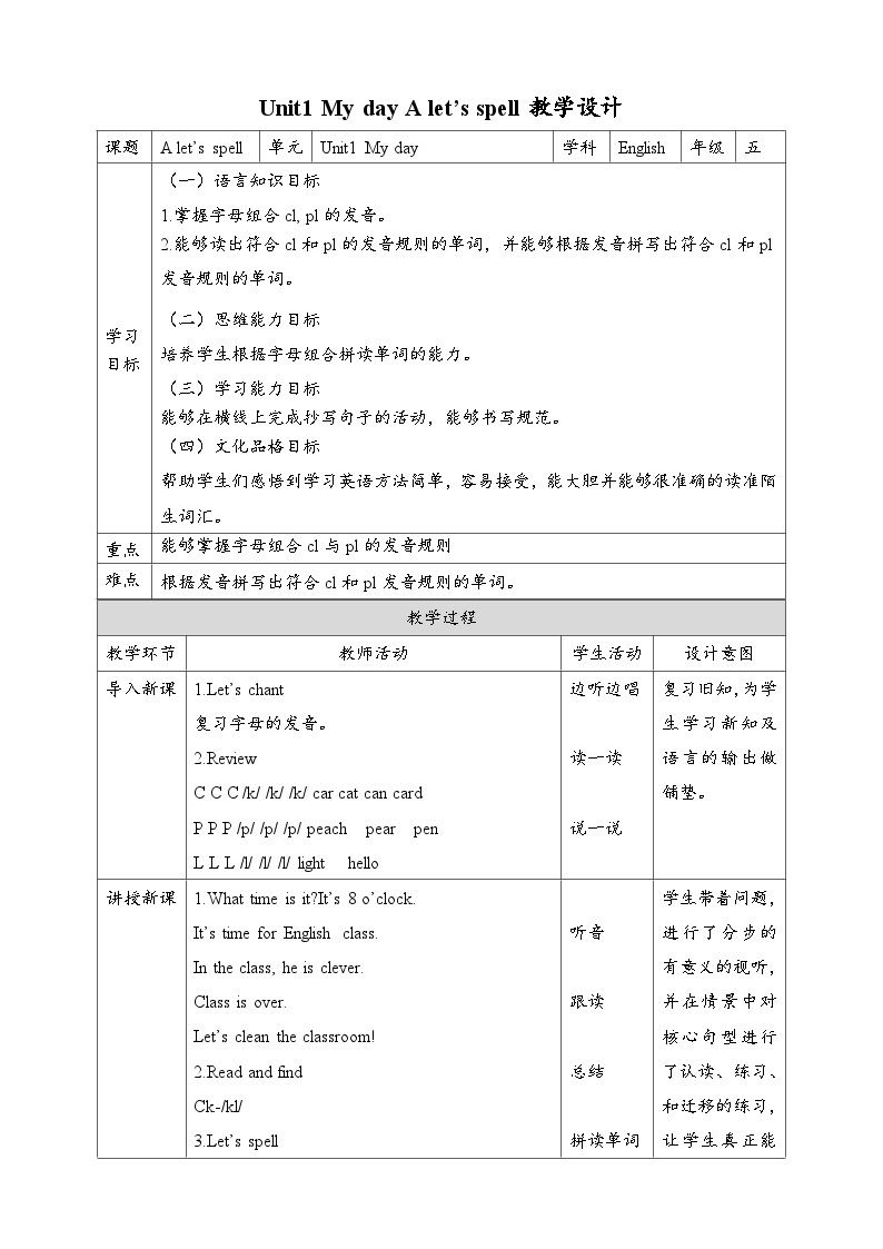 【公开课】Unit 1 My day A Let's spell 课件+教案+练习+素材01