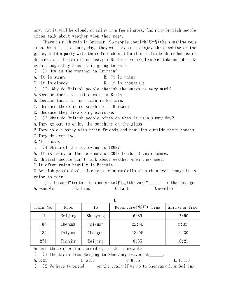 六年级下册英语试题-广州白云广雅实验学校英语真卷一+全国通用(PDF版,无答案)02