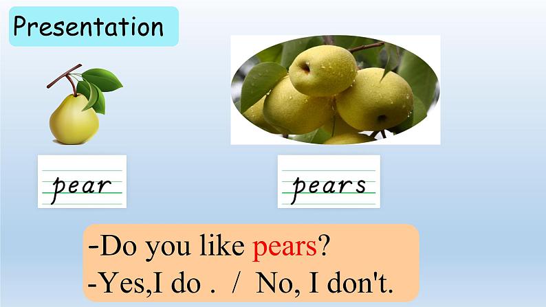 人教(PEP)三年级英语下册(Unit 5 Do you like pears?PartA Let's learn)课件第5页