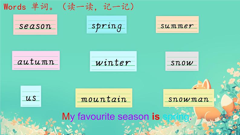 接力版五年级英语春学期 Lesson1 My favourite season is spring.第一课时课件02