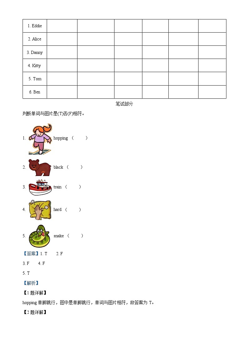 2023-2024学年广东省深圳市坪山区沪教牛津版(深圳用)二年级下册期中学科素养形成练习英语试卷(原卷版+解析版)03