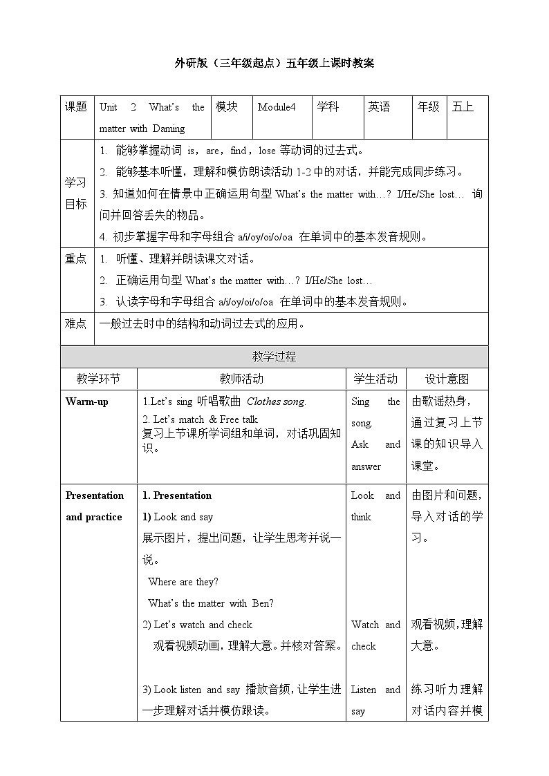 Module4 Unit2 What's the matter with Daming(课件+教案+练习)01