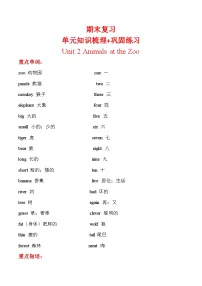 期末复习+单元知识梳理+巩固练习+Unit+2++三年级英语下册+冀教版(三起)含答案