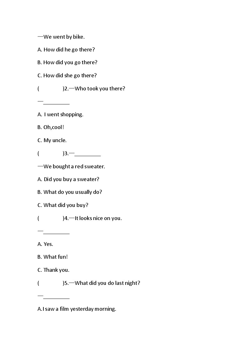 Lesson 4 What did you do last Saturday?单元练习卷(含答案)02