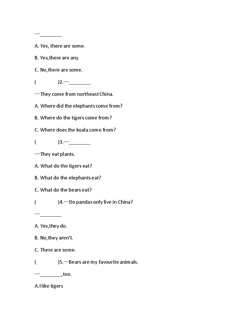Lesson 7 Where do the tigers come from? 单元卷(含答案)02