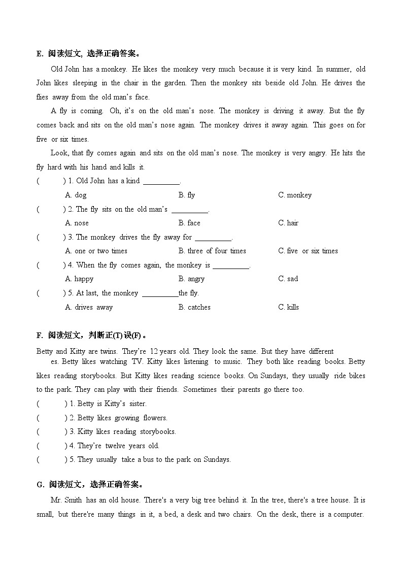 牛津译林版小学英语五年级上册期中高频考点分类汇编试卷--阅读理解(含答案)第3页