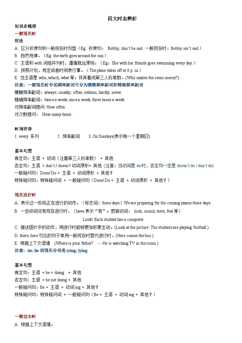 牛津译林版暑假五升六英语语法预习四大时态讲义+练习(含答案)01