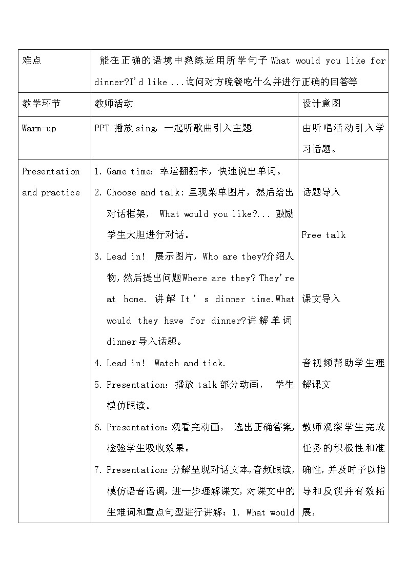 【教-学-评一体】人教版英语四年级上册-Unit 5 Dinner's ready PA let's talk(课件+教案+习题)03