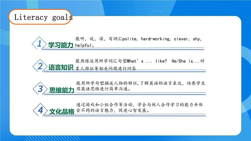 【核心素養(yǎng)】人教版英語五年級上冊-Unit 1 What's he like PB Let's learn（課件）第4頁