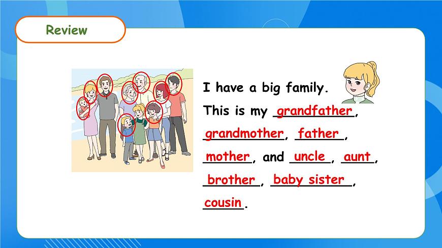 【核心素養(yǎng)】人教版英語三年級(jí)上冊-Unit 2 Different families Part B Start to read 課件第8頁