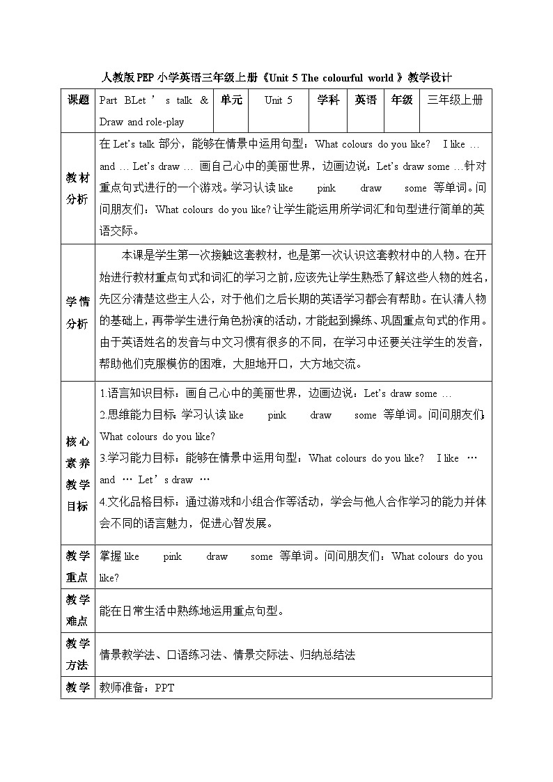 【核心素养】人教版英语三年级上册备课资源包-U5 PB Let's talk&Draw and role-play(课件+教案+习题)01