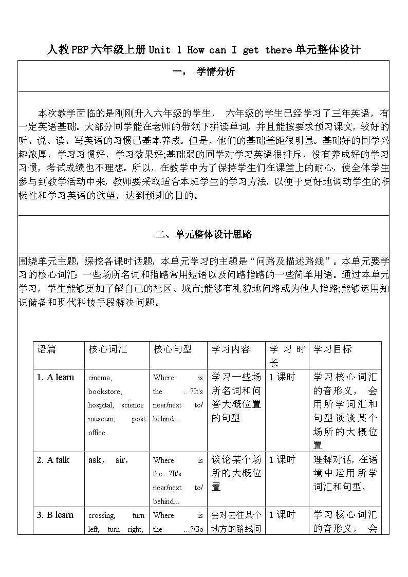 【核心素養(yǎng)新課標(biāo)】Unit 1 How can I get there PB Read and write 單元教案第1頁