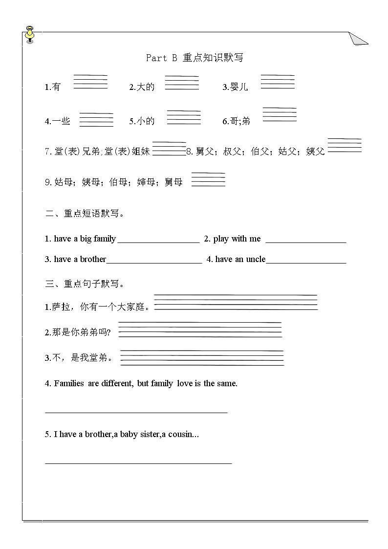 Unit 2 Different families重点知识默写练习(无答案)02