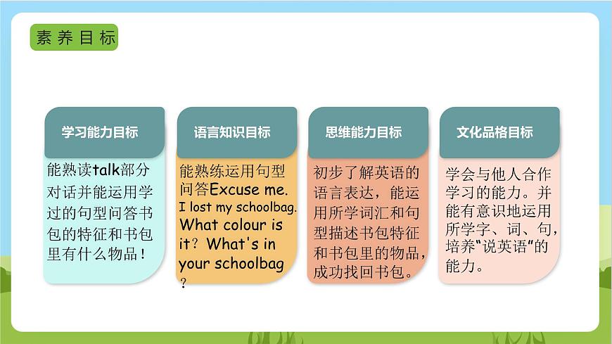 人教版英語四年級上冊Unit 2 《My schoolbag PB Let's talk》 課件第3頁