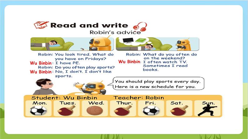 人教版英语五年级上册Unit 2《 My week PB Read and write》课件+单元整体教案+动画素材08