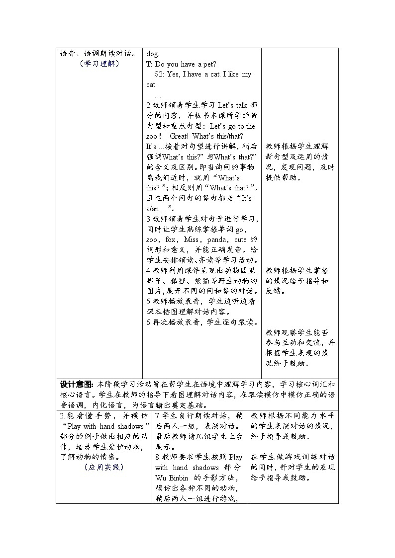 Unit 3 Amazing animals 第四课时 Part B Let’s talk & Play with hand shadows(教案)-2024-2025学年人教PEP版(2024)英语三年级上册第2页