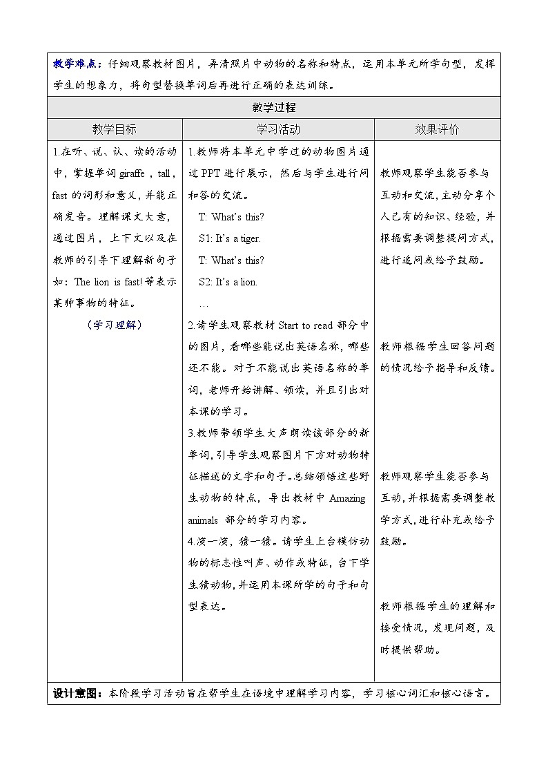 Unit 3 Amazing animals 第六课时 Part B Start to read & Reading time(教案)-2024-2025学年人教PEP版(2024)英语三年级上册第2页