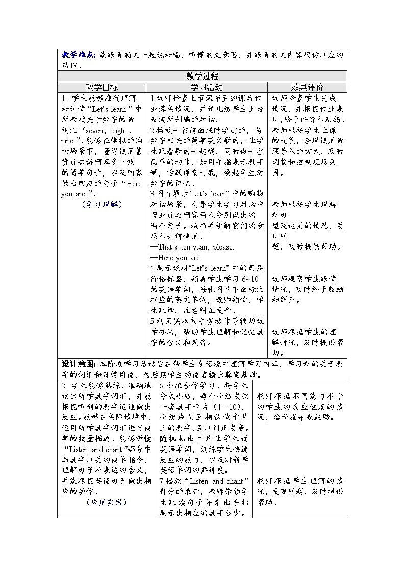 Unit 6 Useful numbers 第五课时Part B(Let’s learn & Listen and chant)(教案)-2024-2025学年人教PEP版(2024)英语三年级上册02