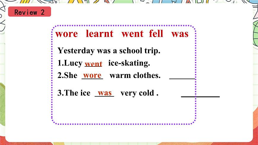 外研版（一起）英語四上Module 5 Unit 2《 I wore warm clothes.(Period 1-2)》課件第6頁