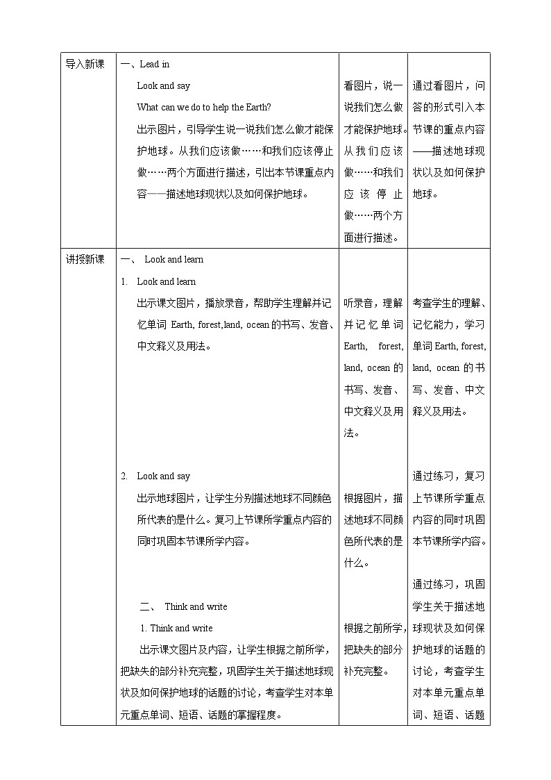 牛津深圳版英语六上Unit 12 《The Earth Look and learn Think and write》课件+教案+分层练习02