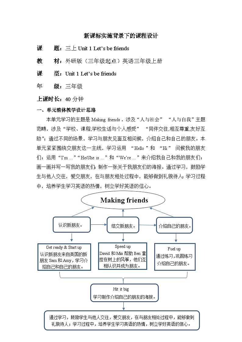 【新教材】三起外研版英语三上Unit 1 Let's be friends Period 2 课件+单元整体教学设计+课时教案01
