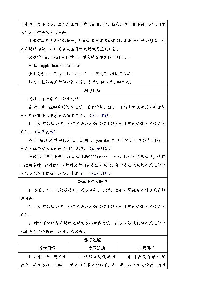 人教PEP版(2024)三年级上册英语Unit 4 Plants around us Part A教学设计02