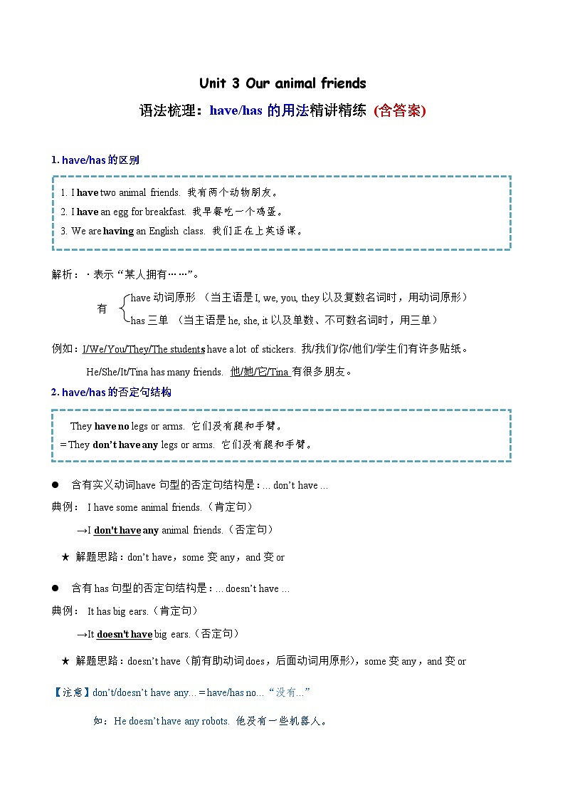 Unit 3 语法(复习讲义)-2023-2024学年五年级英语上册单元速记·巧练(译林版三起)第1页