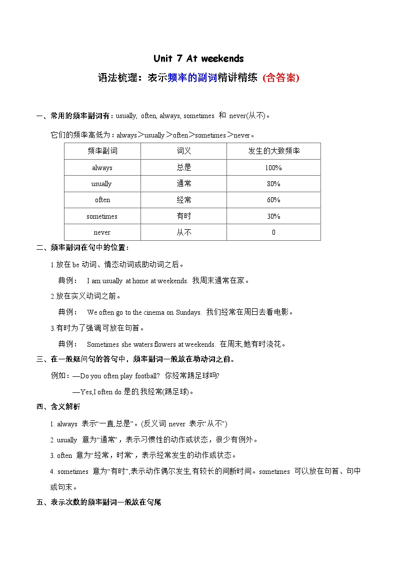 Unit 7 语法（复习讲义）-2023-2024学年五年级英语上册单元速记·巧练（译林版三起）