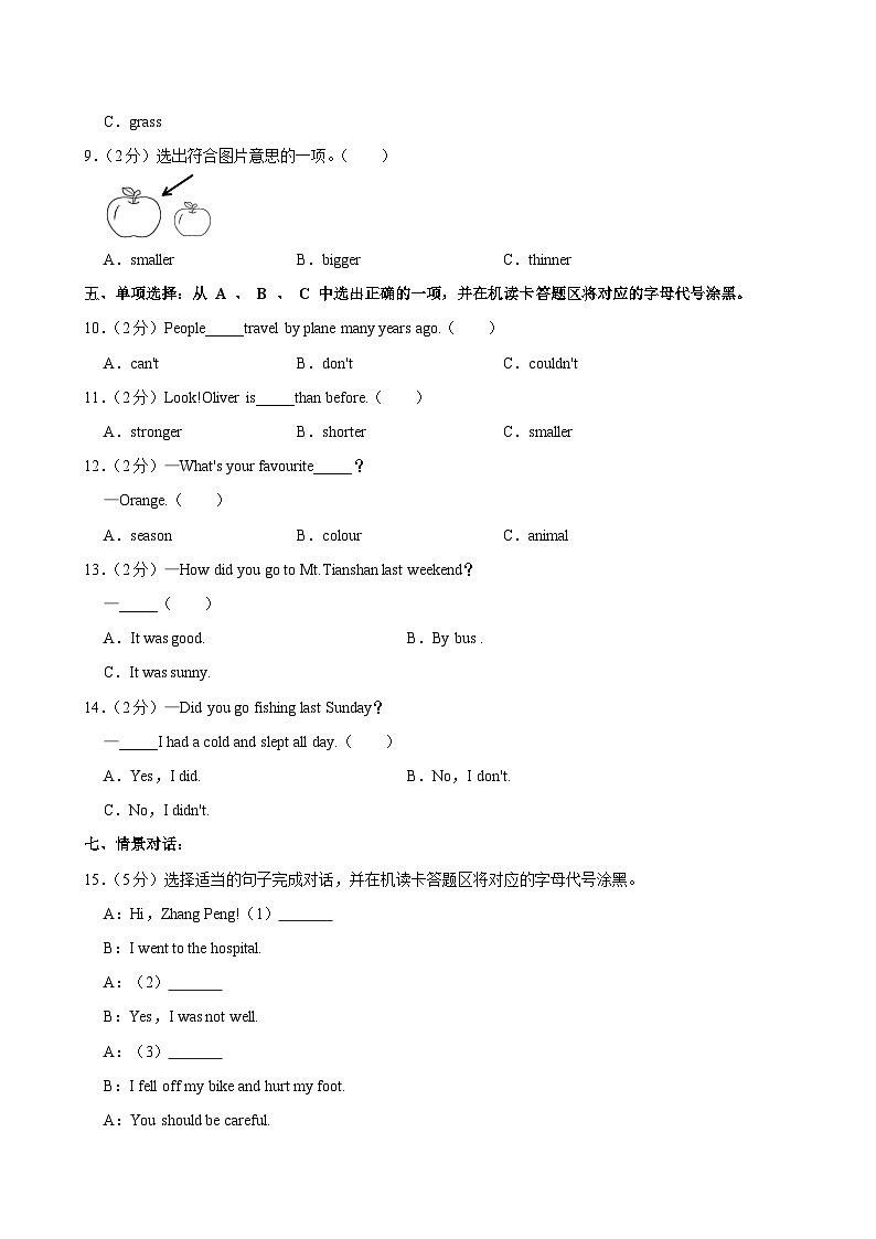2023年四川省绵阳市三台县小升初英语试卷03