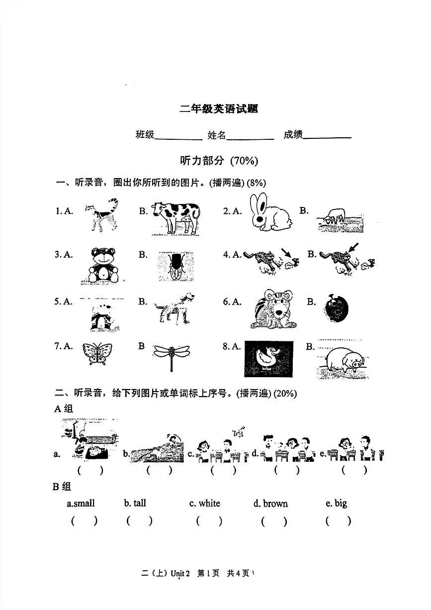 江苏省徐州市睢宁县多校2024-2025年二年级上学期月考英语试题