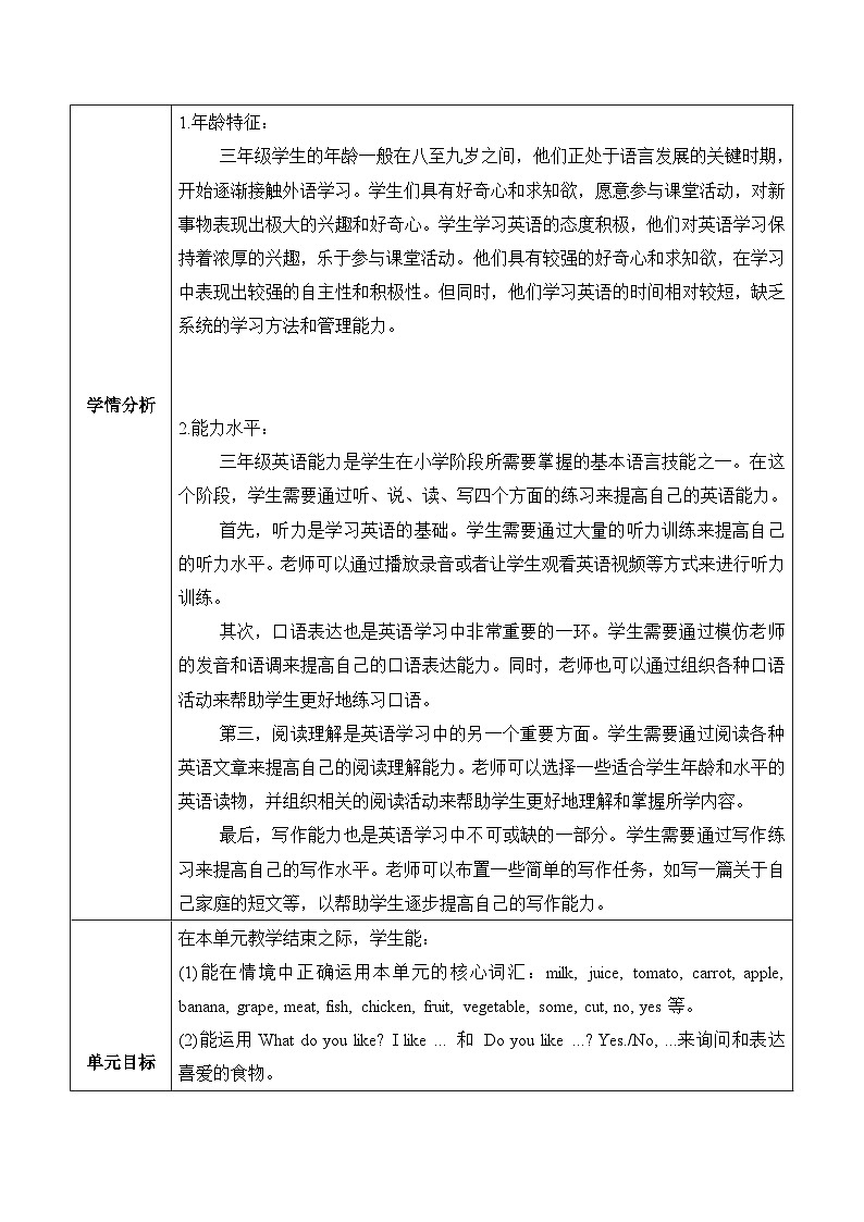 滬教版三上 Unit 5 What do we eat Period 1 Get ready 單元教學設計第3頁