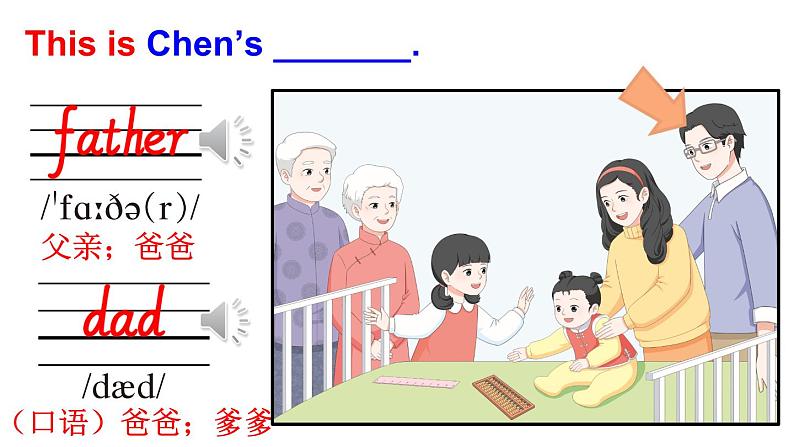 小学英语新人教版PEP三年级上册Unit 2 Different FamilyPart A 第1课时教学课件(2024秋)08